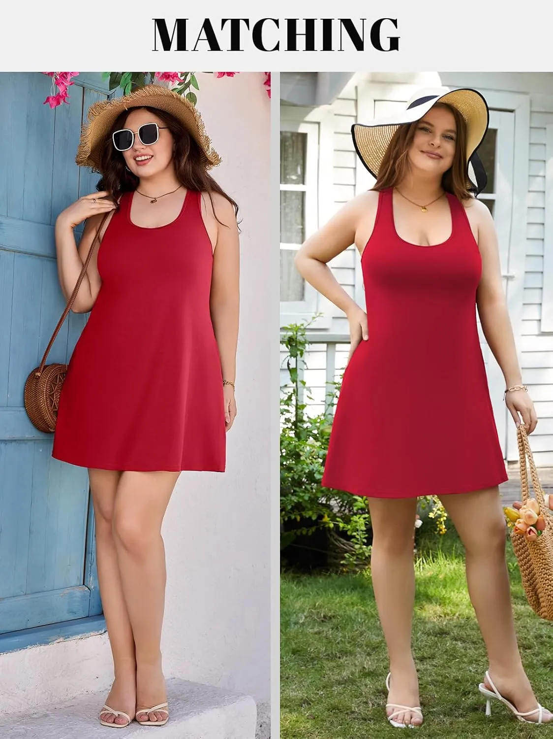 V FOR CITY Plus Size Summer Dresses with Built in Bra Pockets Beach Sundress Casual Sleeveless Scoop Neck Tank Dress 1X-4X