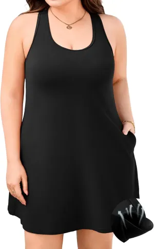 V FOR CITY Plus Size Summer Dresses with Built in Bra Pockets Beach Sundress Casual Sleeveless Scoop Neck Tank Dress 1X-4X