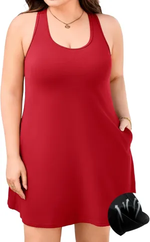 V FOR CITY Plus Size Summer Dresses with Built in Bra Pockets Beach Sundress Casual Sleeveless Scoop Neck Tank Dress 1X-4X