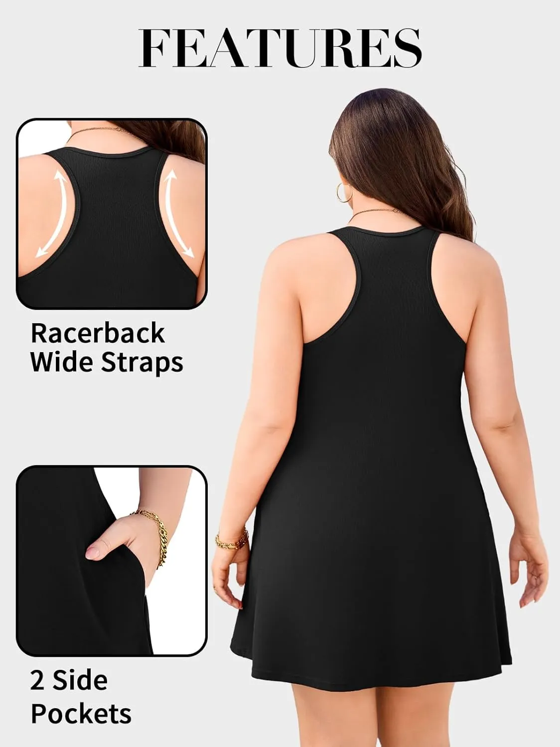 V FOR CITY Plus Size Summer Dresses with Built in Bra Pockets Beach Sundress Casual Sleeveless Scoop Neck Tank Dress 1X-4X