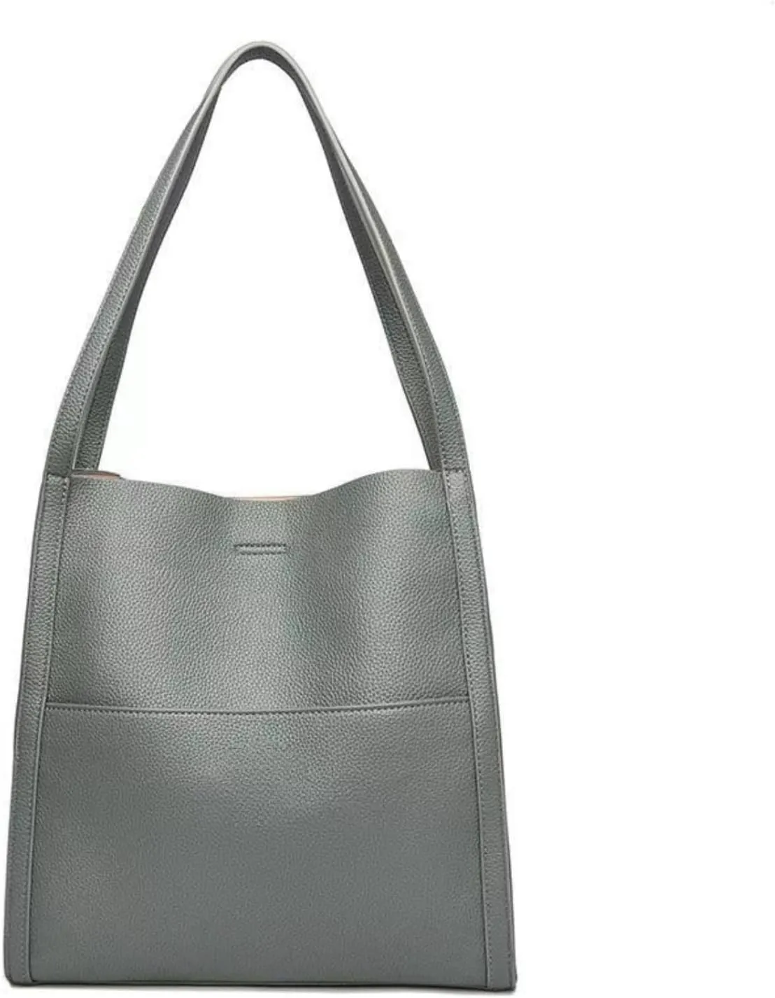 Vegan Leather Tote Handbag Shoulder Bag for Women Soft PU Leather Hobo Bag Bucket Bags Retro Handmade Purses