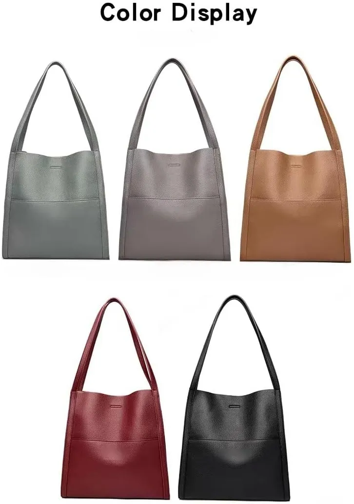 Vegan Leather Tote Handbag Shoulder Bag for Women Soft PU Leather Hobo Bag Bucket Bags Retro Handmade Purses