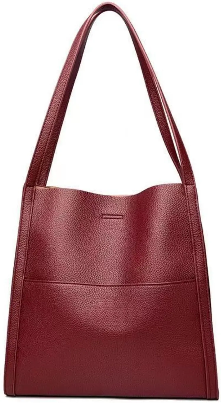 Vegan Leather Tote Handbag Shoulder Bag for Women Soft PU Leather Hobo Bag Bucket Bags Retro Handmade Purses