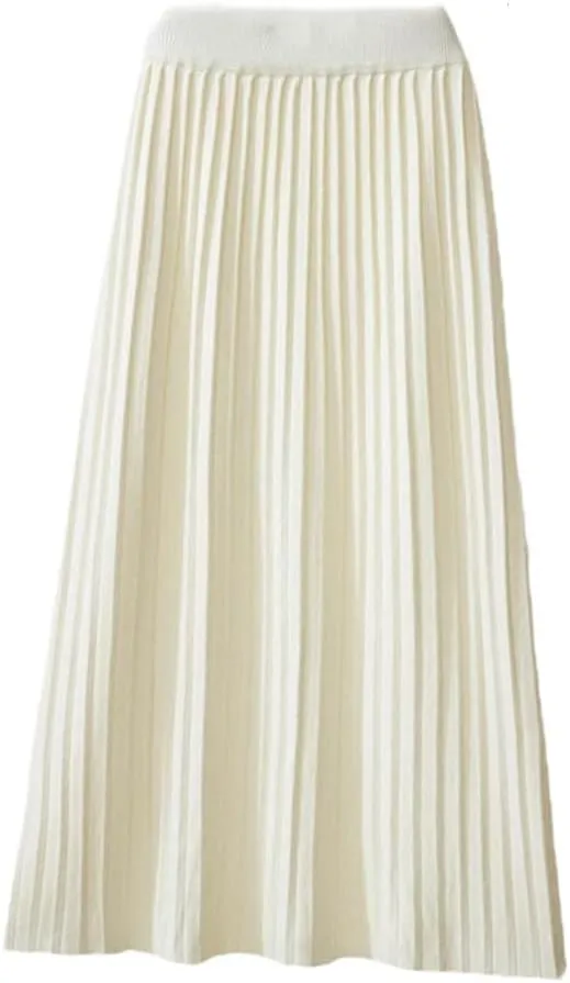 Warm Knitted Long Skirt for Women Fall Winter Casual A Line High Waist Pleated Midi Skirt