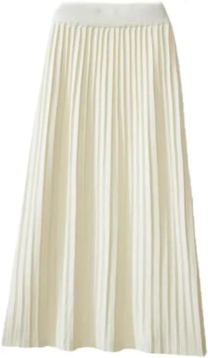 Warm Knitted Long Skirt for Women Fall Winter Casual A Line High Waist Pleated Midi Skirt