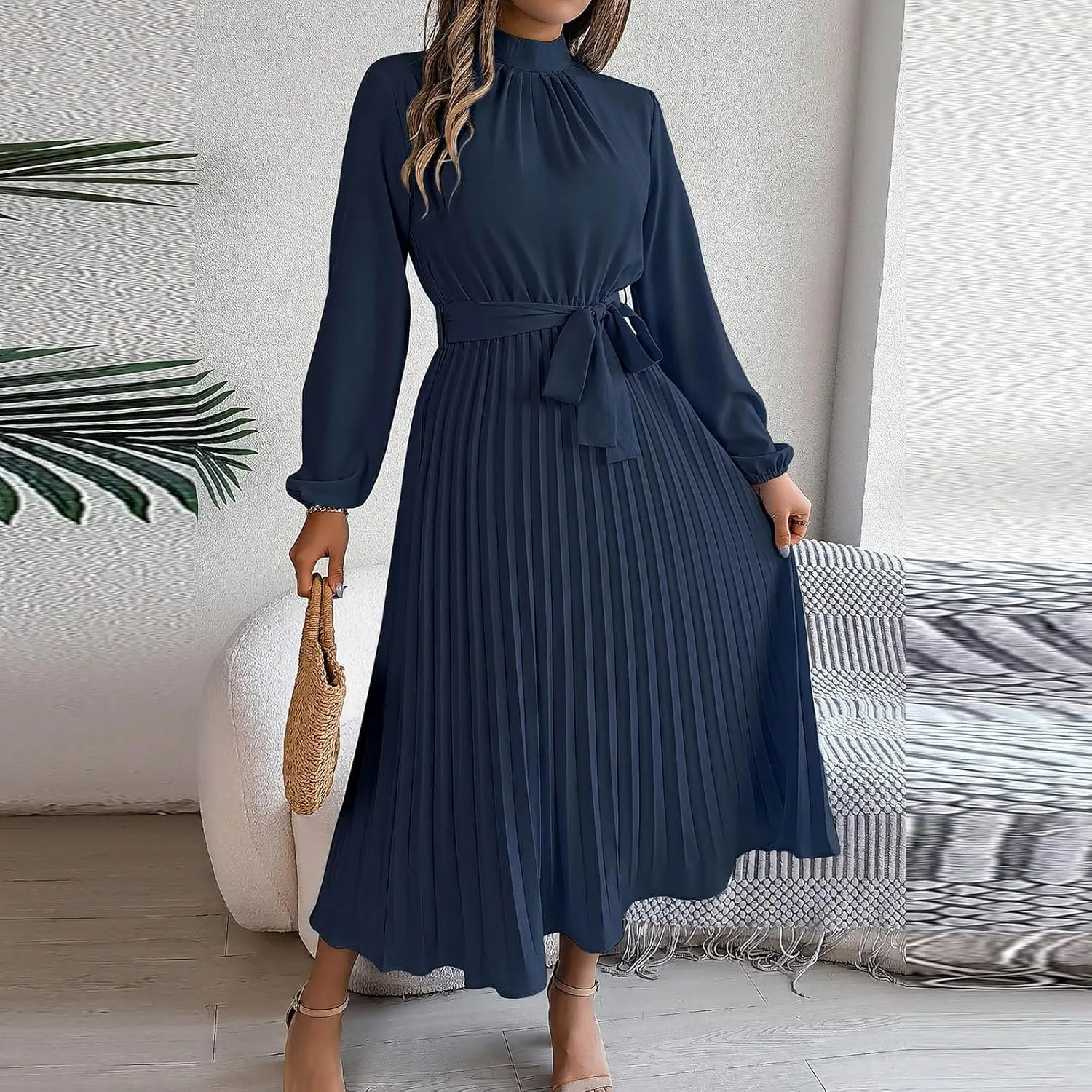 Wedding Guest Dresses for Women Women's Long Sleeve Maxi Dress Flowy Casual Fall A-Line Long Cocktail Tshirt Dress