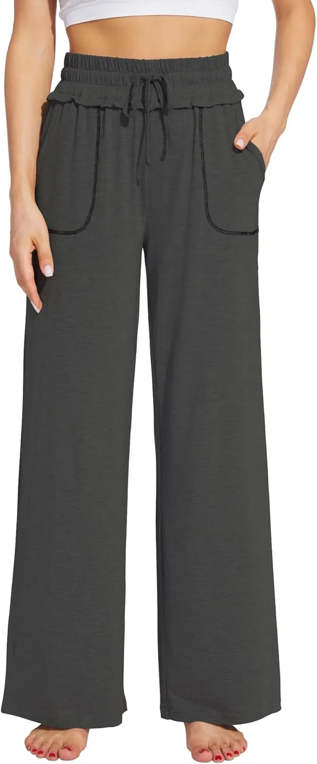WiWi Women's Casual Loose Wide Leg Pajama Pants Palazzo Viscose from Bamboo Lounge Pant Long Yoga Sweatpants S-XXL