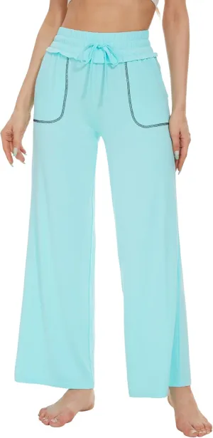 WiWi Women's Casual Loose Wide Leg Pajama Pants Palazzo Viscose from Bamboo Lounge Pant Long Yoga Sweatpants S-XXL