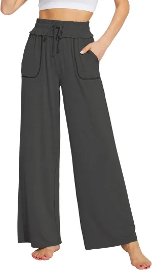 WiWi Women's Casual Loose Wide Leg Pajama Pants Palazzo Viscose from Bamboo Lounge Pant Long Yoga Sweatpants S-XXL