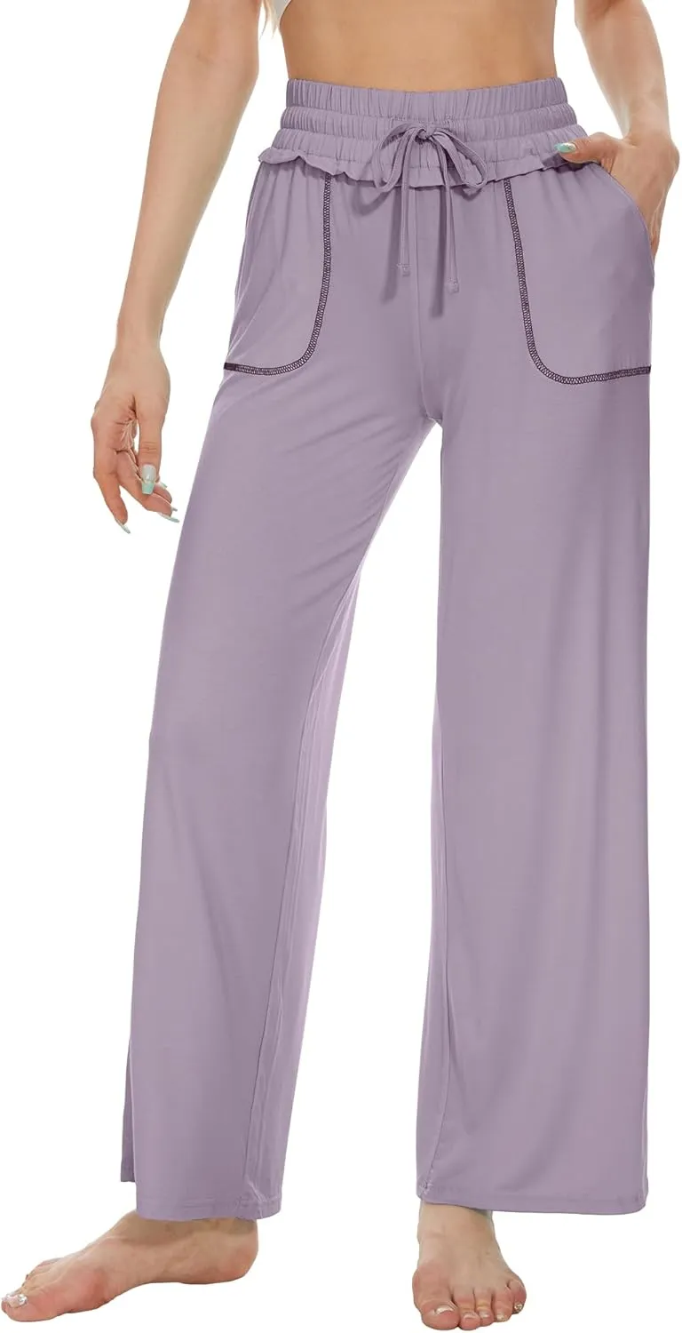 WiWi Women's Casual Loose Wide Leg Pajama Pants Palazzo Viscose from Bamboo Lounge Pant Long Yoga Sweatpants S-XXL