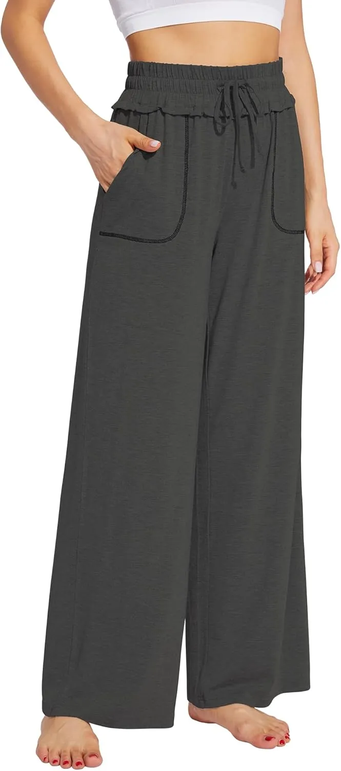 WiWi Women's Casual Loose Wide Leg Pajama Pants Palazzo Viscose from Bamboo Lounge Pant Long Yoga Sweatpants S-XXL