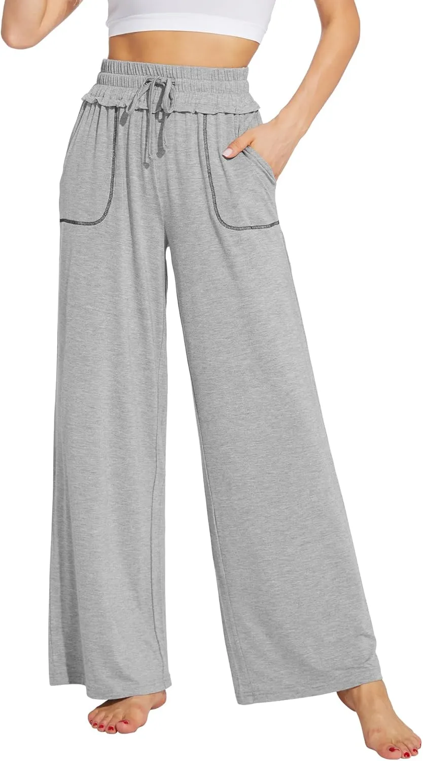 WiWi Women's Casual Loose Wide Leg Pajama Pants Palazzo Viscose from Bamboo Lounge Pant Long Yoga Sweatpants S-XXL