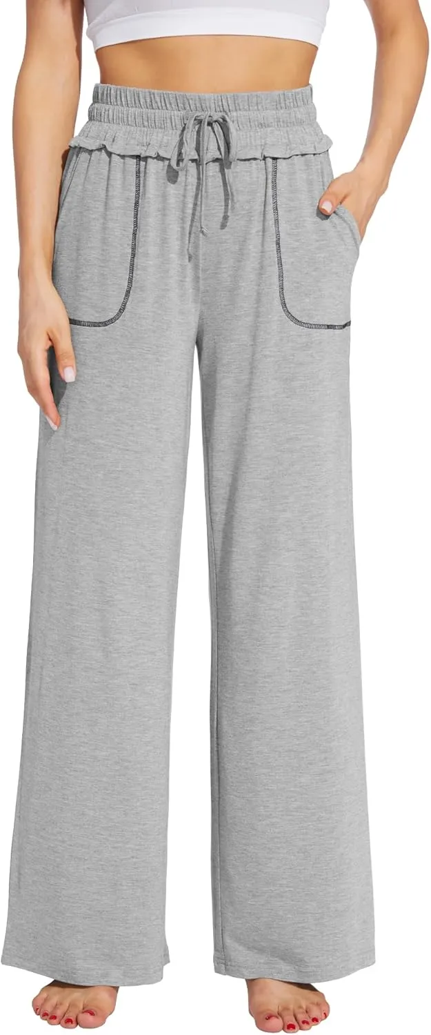 WiWi Women's Casual Loose Wide Leg Pajama Pants Palazzo Viscose from Bamboo Lounge Pant Long Yoga Sweatpants S-XXL