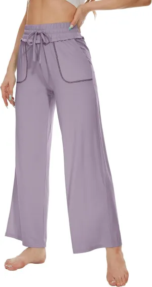 WiWi Women's Casual Loose Wide Leg Pajama Pants Palazzo Viscose from Bamboo Lounge Pant Long Yoga Sweatpants S-XXL