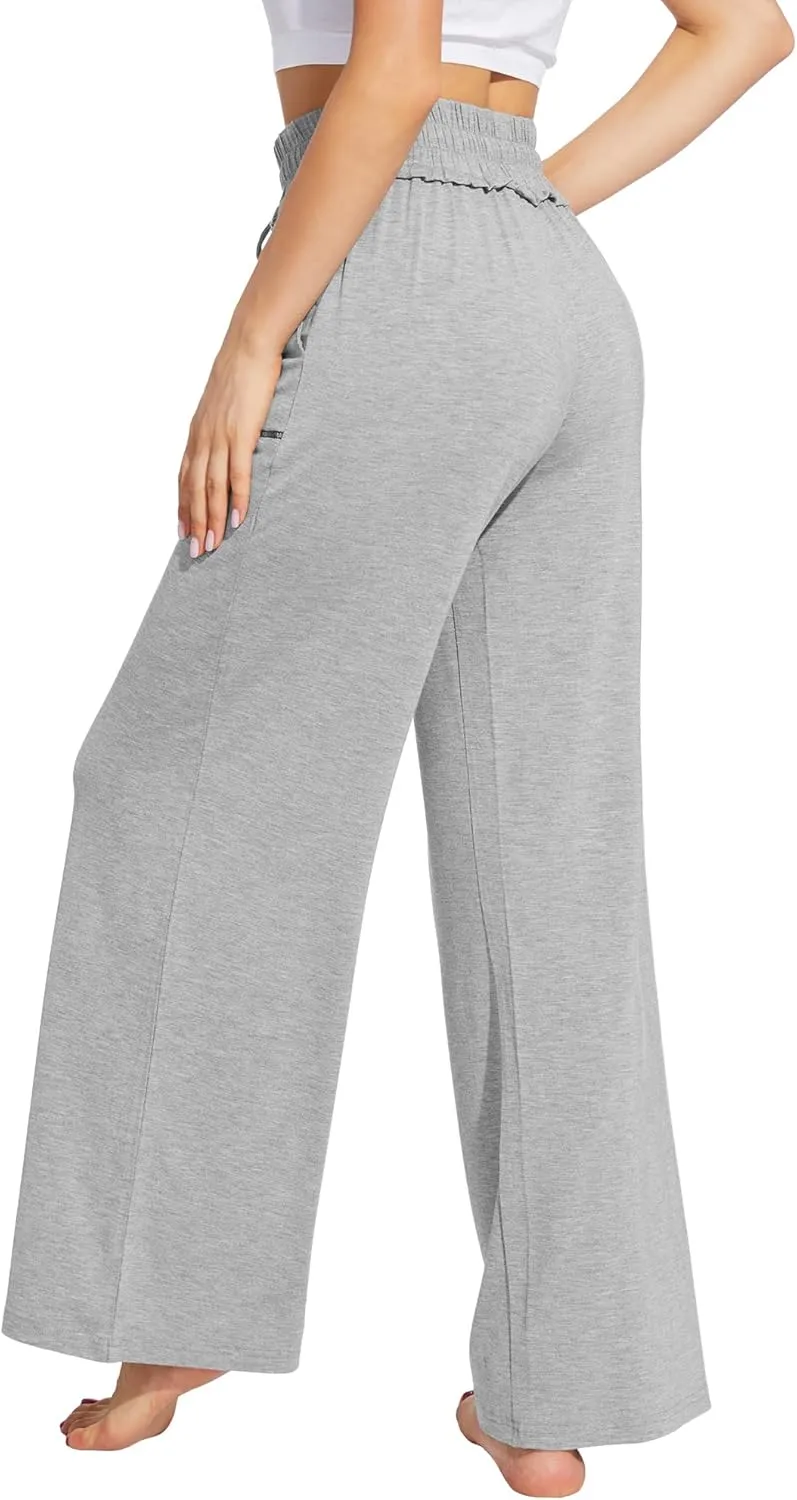 WiWi Women's Casual Loose Wide Leg Pajama Pants Palazzo Viscose from Bamboo Lounge Pant Long Yoga Sweatpants S-XXL