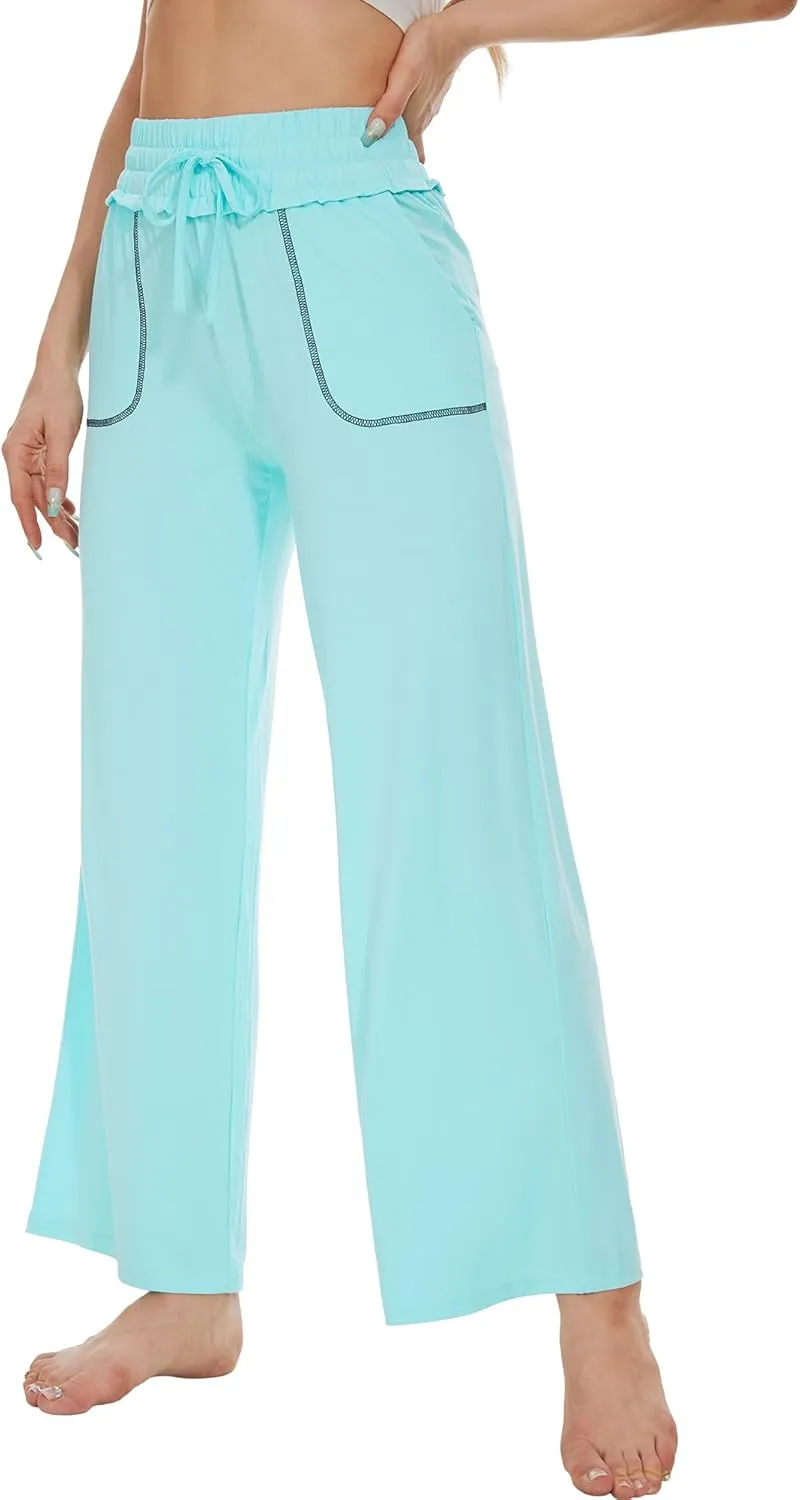 WiWi Women's Casual Loose Wide Leg Pajama Pants Palazzo Viscose from Bamboo Lounge Pant Long Yoga Sweatpants S-XXL