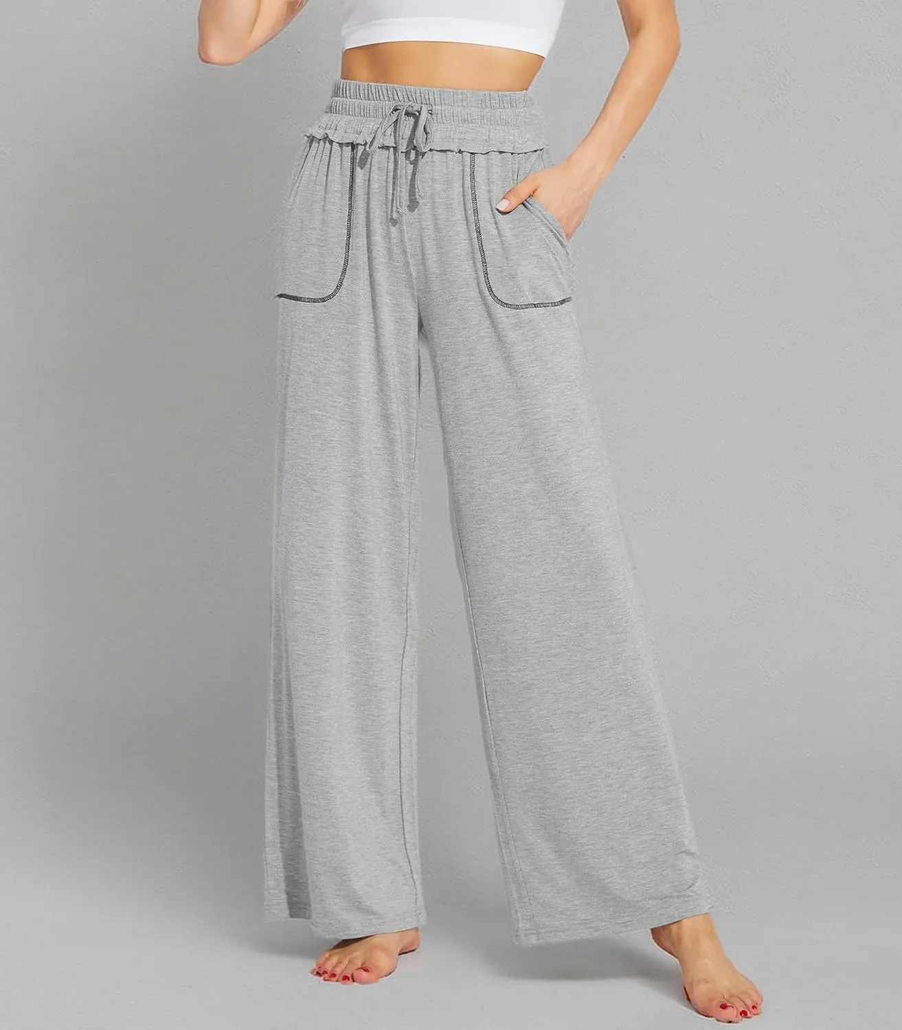 WiWi Women's Casual Loose Wide Leg Pajama Pants Palazzo Viscose from Bamboo Lounge Pant Long Yoga Sweatpants S-XXL