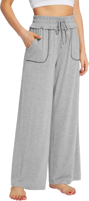 WiWi Women's Casual Loose Wide Leg Pajama Pants Palazzo Viscose from Bamboo Lounge Pant Long Yoga Sweatpants S-XXL