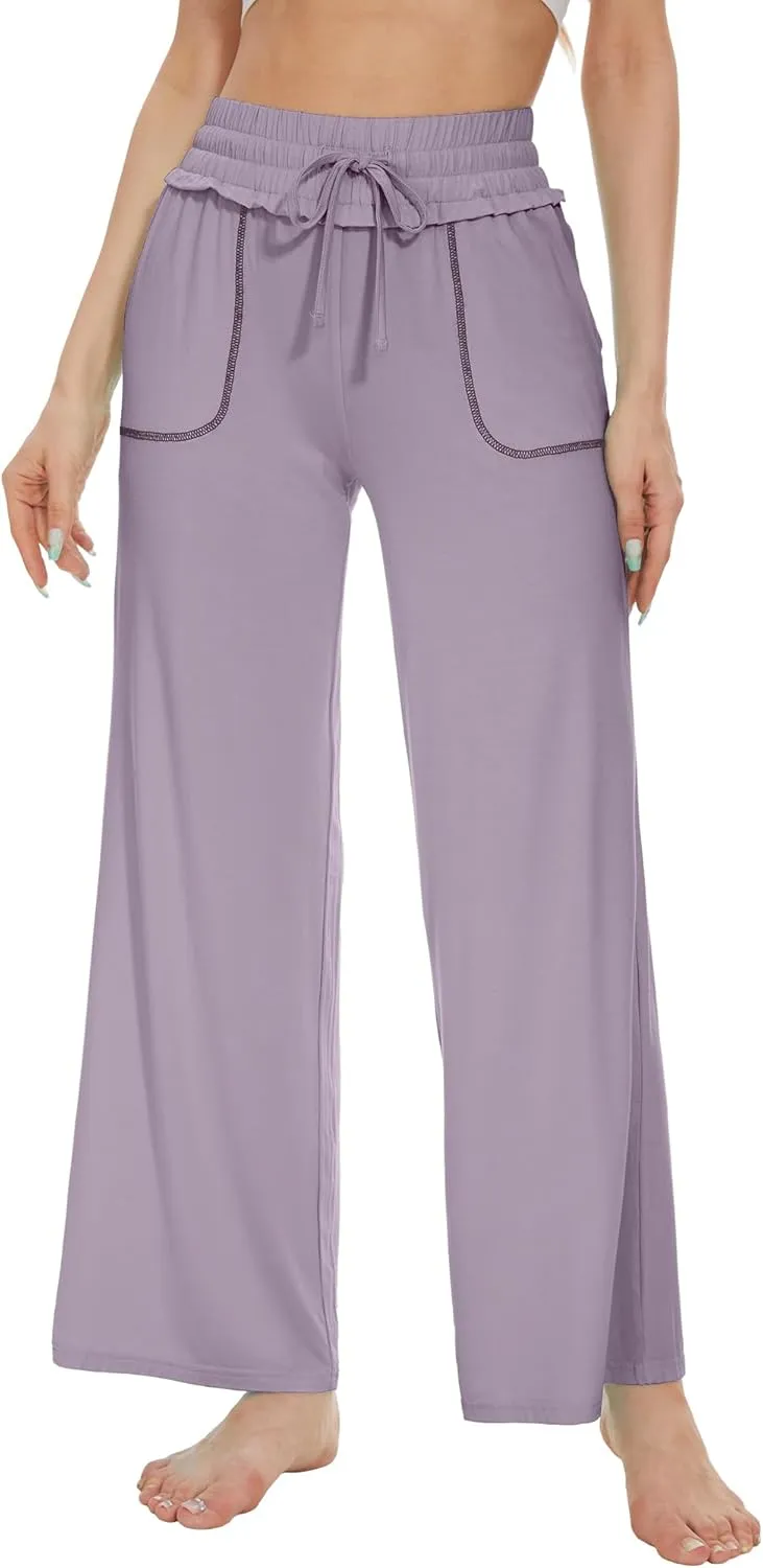 WiWi Women's Casual Loose Wide Leg Pajama Pants Palazzo Viscose from Bamboo Lounge Pant Long Yoga Sweatpants S-XXL