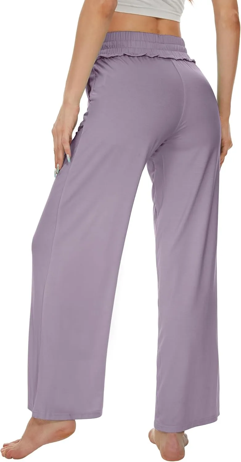 WiWi Women's Casual Loose Wide Leg Pajama Pants Palazzo Viscose from Bamboo Lounge Pant Long Yoga Sweatpants S-XXL