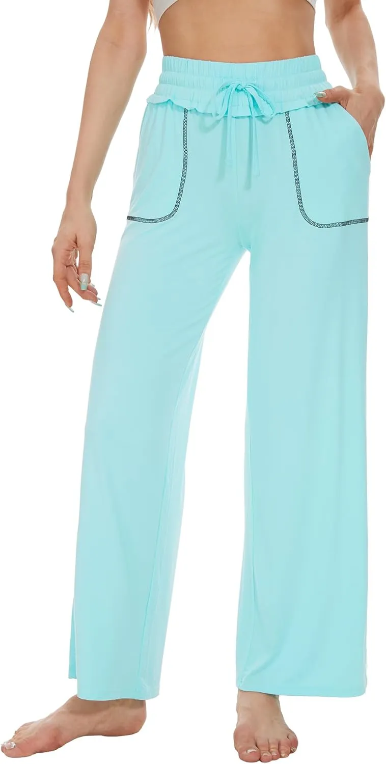 WiWi Women's Casual Loose Wide Leg Pajama Pants Palazzo Viscose from Bamboo Lounge Pant Long Yoga Sweatpants S-XXL