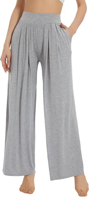 WiWi Women's Wide Leg Palazzo Lounge Pants Viscose from Bamboo Sweatpants Comfy Sleep Bottoms with Pockets S-XXL