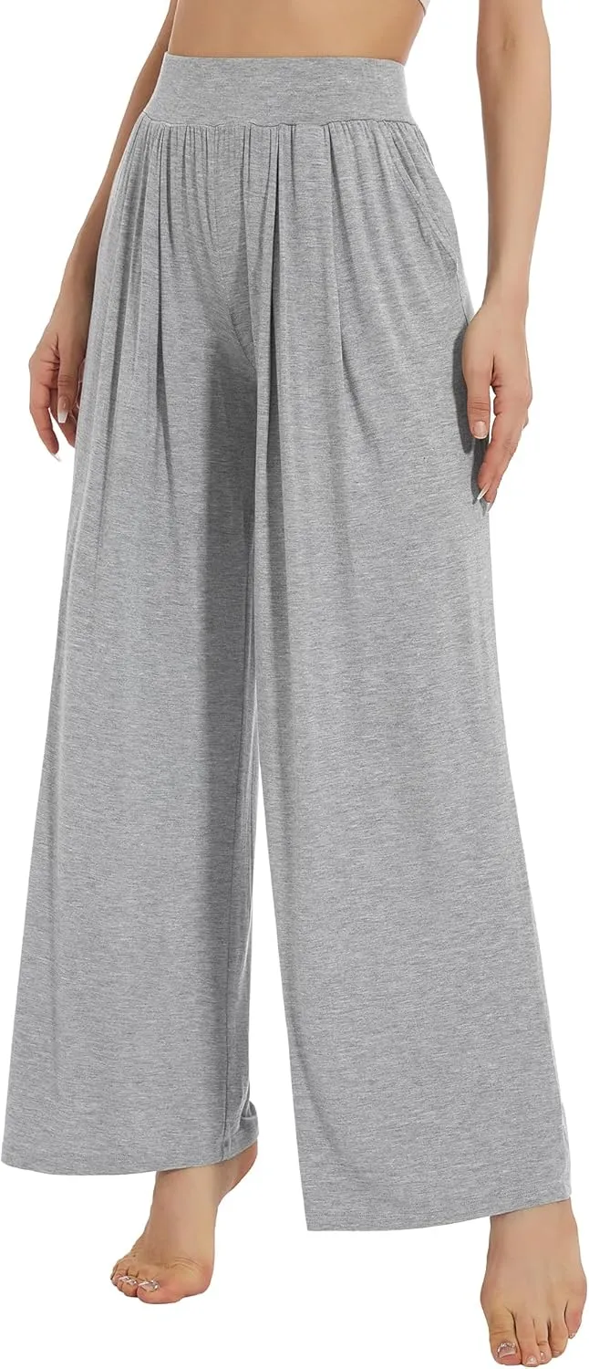 WiWi Women's Wide Leg Palazzo Lounge Pants Viscose from Bamboo Sweatpants Comfy Sleep Bottoms with Pockets S-XXL
