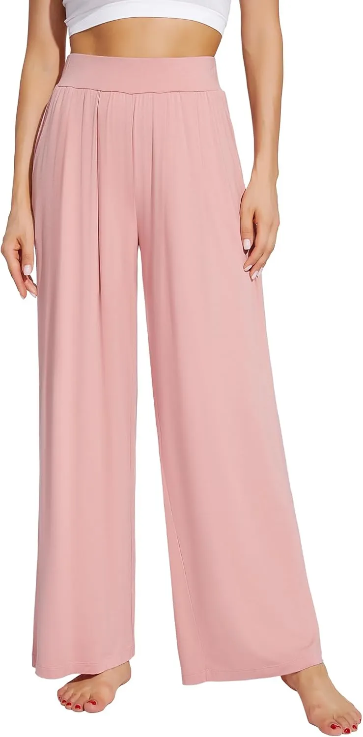 WiWi Women's Wide Leg Palazzo Lounge Pants Viscose from Bamboo Sweatpants Comfy Sleep Bottoms with Pockets S-XXL