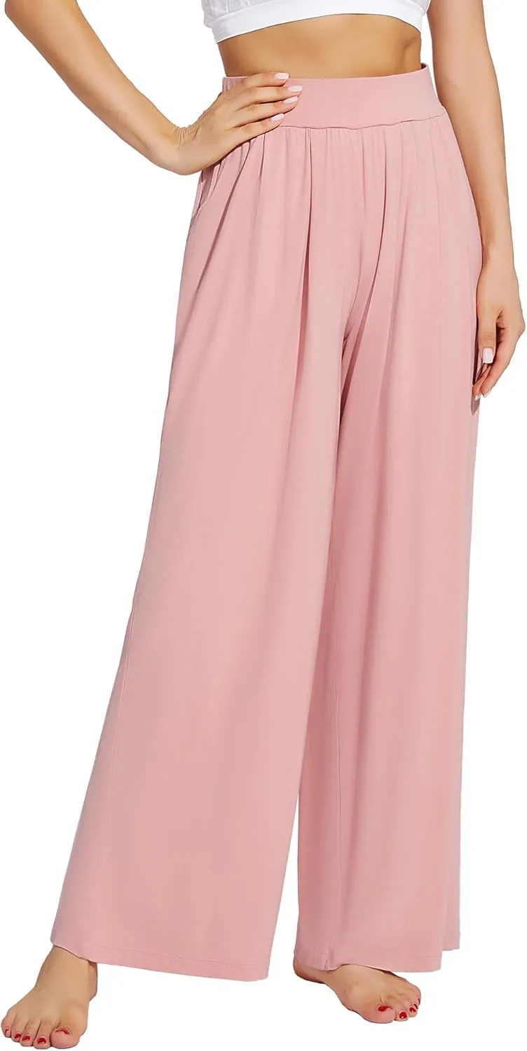 WiWi Women's Wide Leg Palazzo Lounge Pants Viscose from Bamboo Sweatpants Comfy Sleep Bottoms with Pockets S-XXL