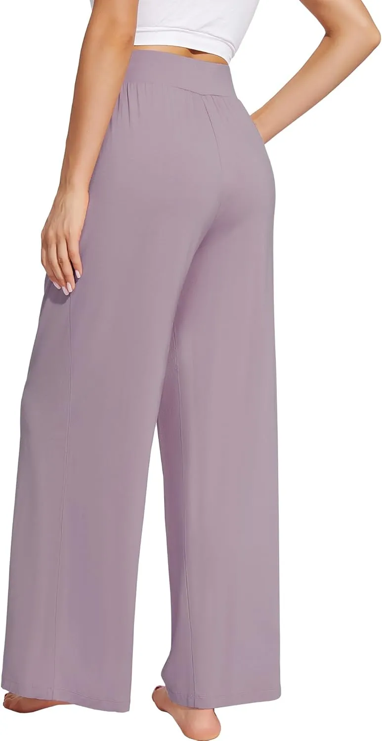 WiWi Women's Wide Leg Palazzo Lounge Pants Viscose from Bamboo Sweatpants Comfy Sleep Bottoms with Pockets S-XXL