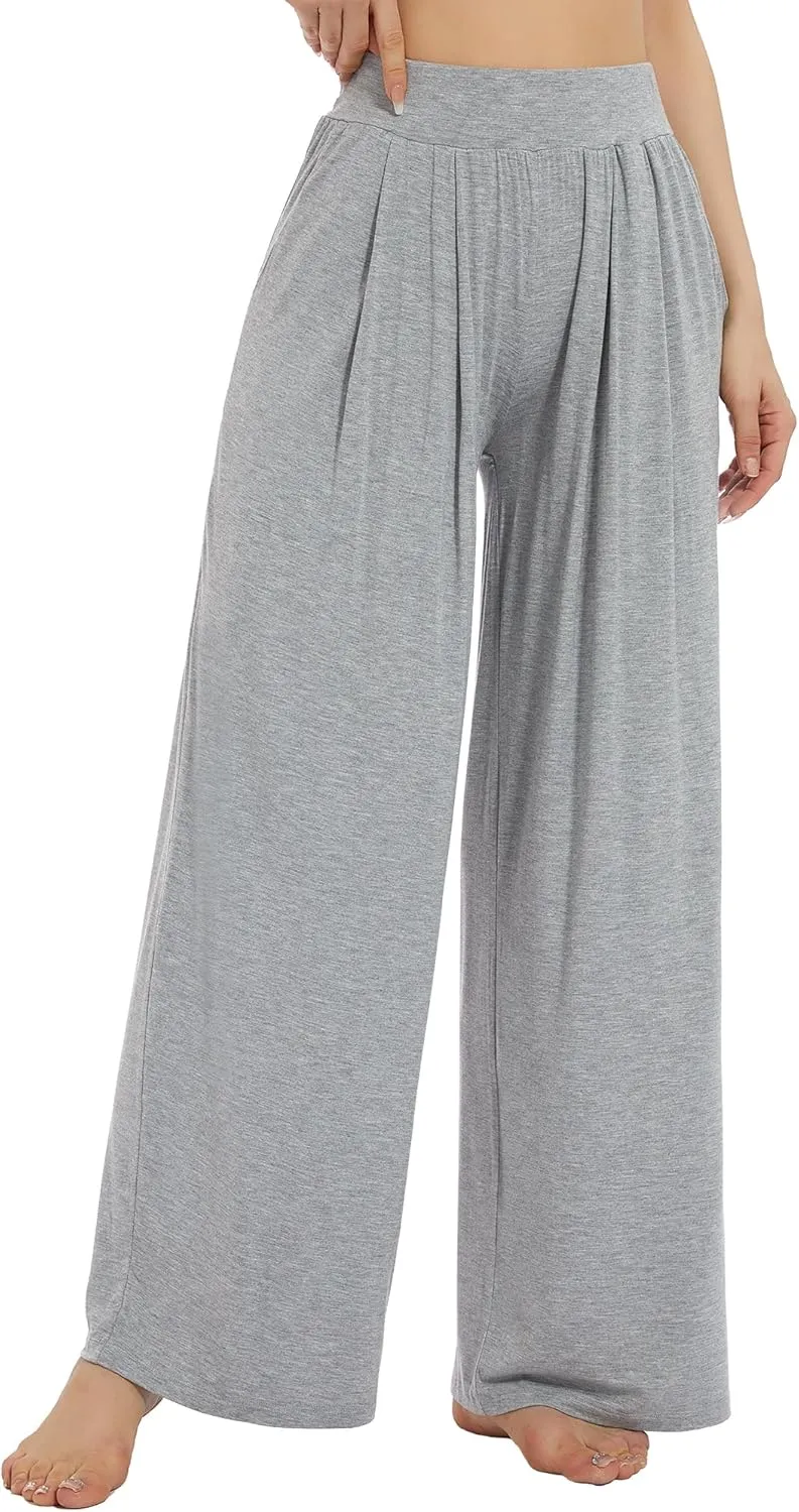 WiWi Women's Wide Leg Palazzo Lounge Pants Viscose from Bamboo Sweatpants Comfy Sleep Bottoms with Pockets S-XXL