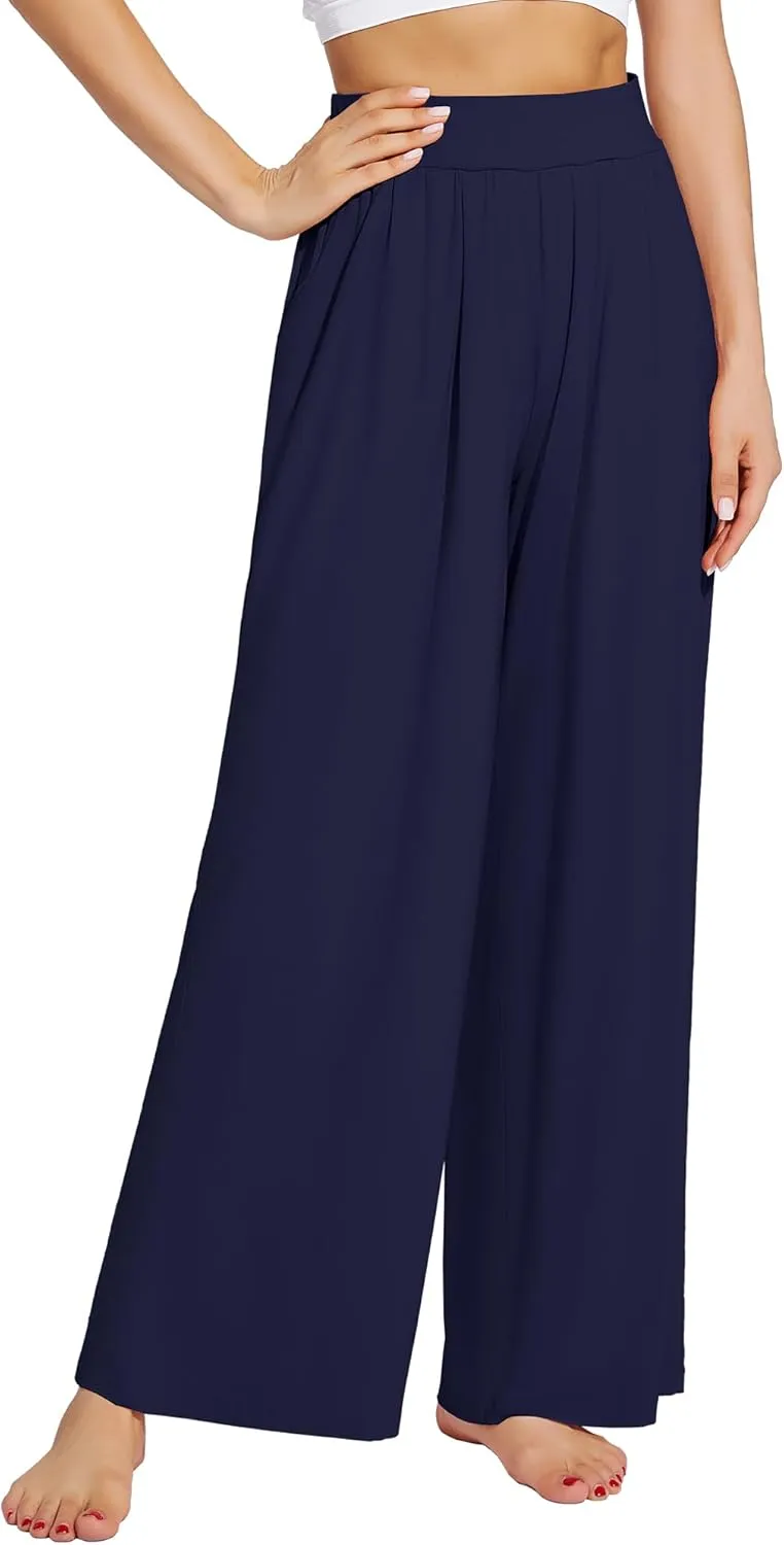 WiWi Women's Wide Leg Palazzo Lounge Pants Viscose from Bamboo Sweatpants Comfy Sleep Bottoms with Pockets S-XXL
