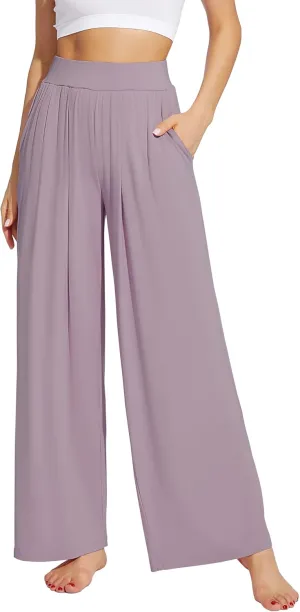 WiWi Women's Wide Leg Palazzo Lounge Pants Viscose from Bamboo Sweatpants Comfy Sleep Bottoms with Pockets S-XXL