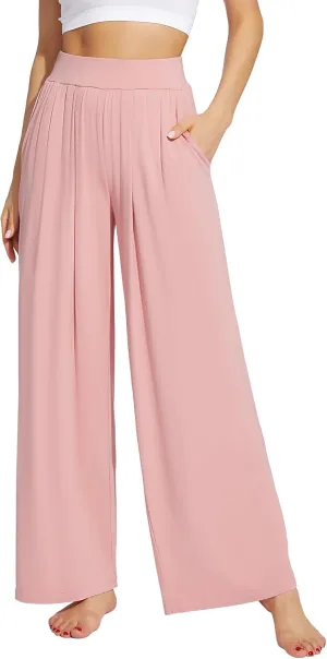WiWi Women's Wide Leg Palazzo Lounge Pants Viscose from Bamboo Sweatpants Comfy Sleep Bottoms with Pockets S-XXL