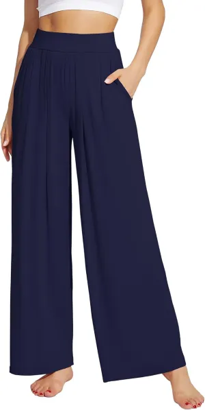 WiWi Women's Wide Leg Palazzo Lounge Pants Viscose from Bamboo Sweatpants Comfy Sleep Bottoms with Pockets S-XXL