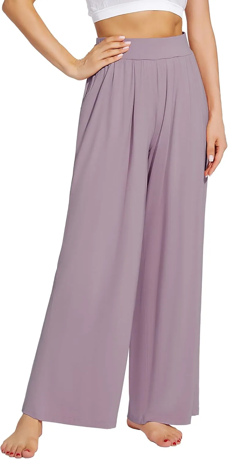 WiWi Women's Wide Leg Palazzo Lounge Pants Viscose from Bamboo Sweatpants Comfy Sleep Bottoms with Pockets S-XXL