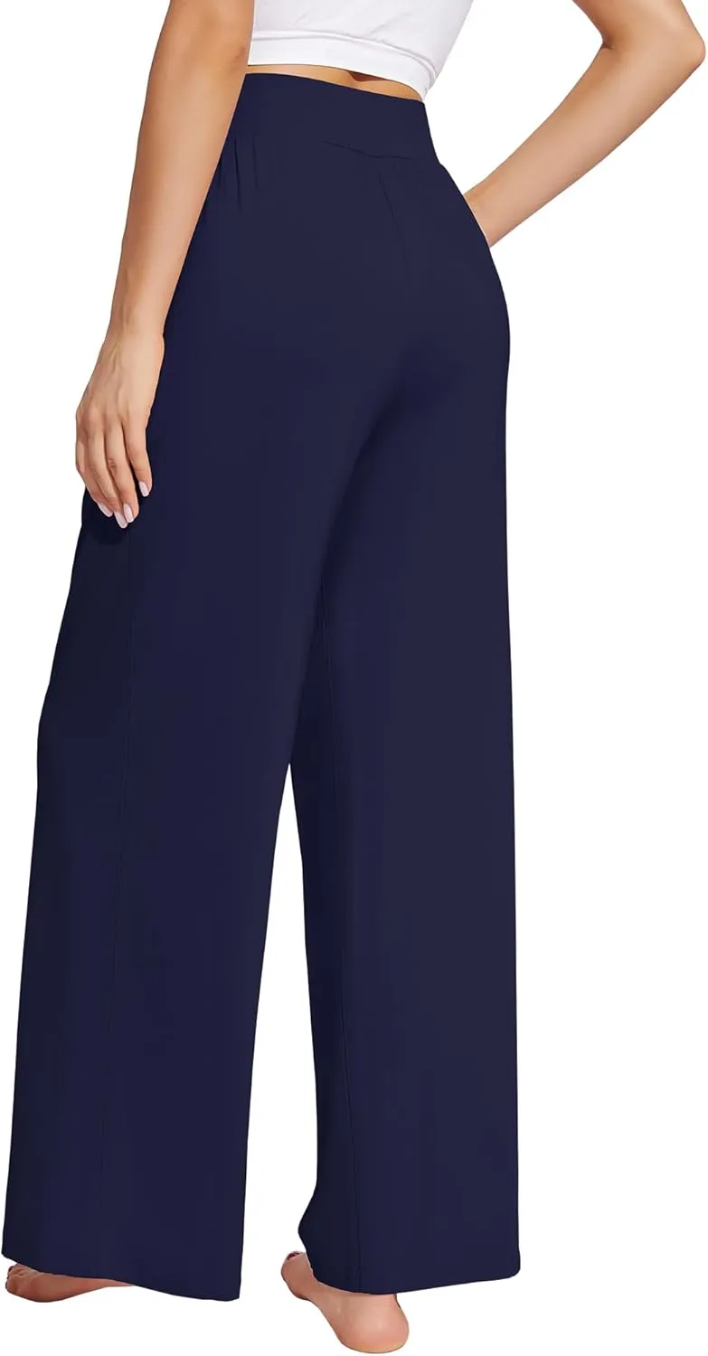 WiWi Women's Wide Leg Palazzo Lounge Pants Viscose from Bamboo Sweatpants Comfy Sleep Bottoms with Pockets S-XXL