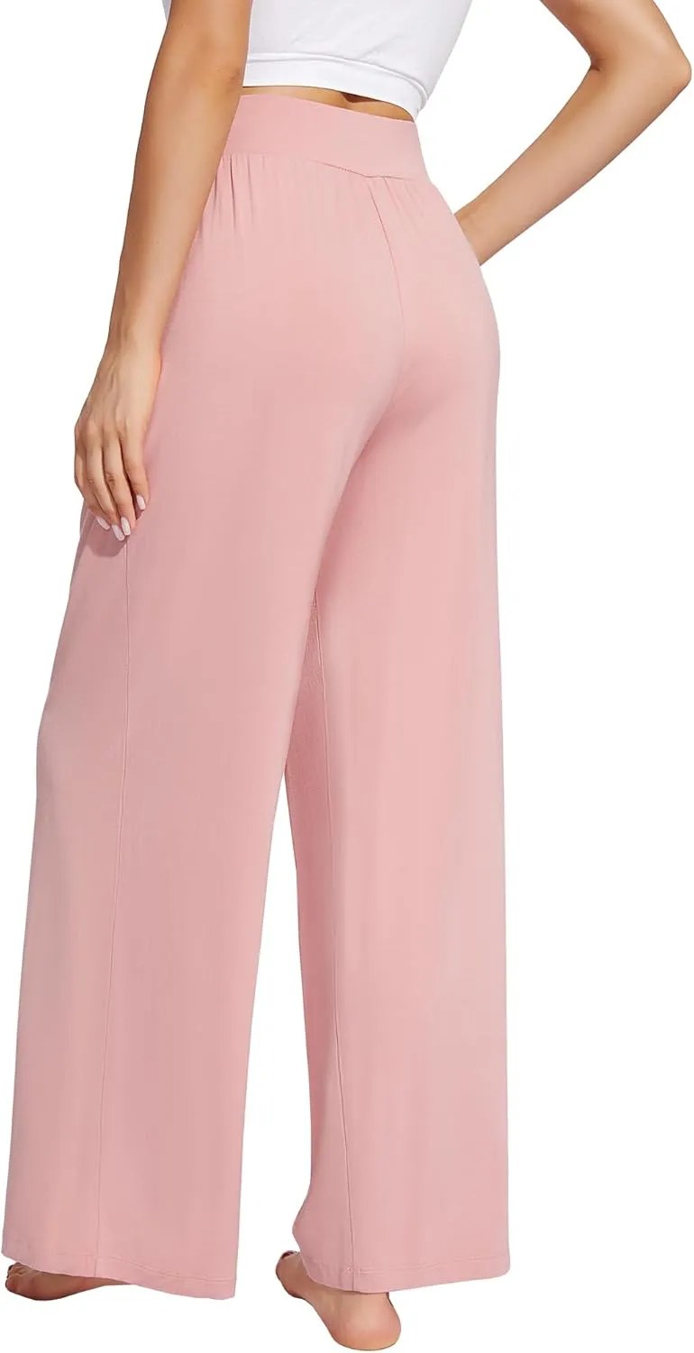 WiWi Women's Wide Leg Palazzo Lounge Pants Viscose from Bamboo Sweatpants Comfy Sleep Bottoms with Pockets S-XXL