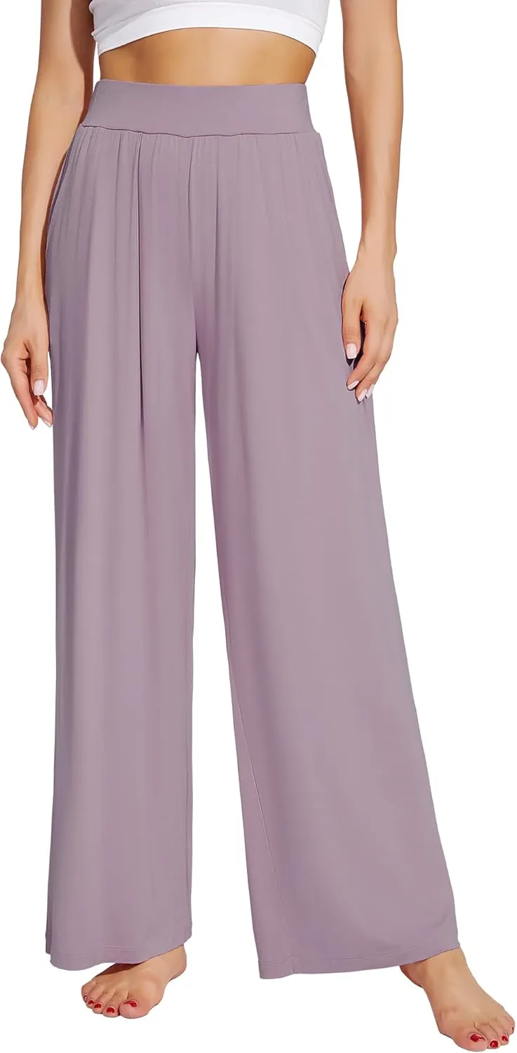 WiWi Women's Wide Leg Palazzo Lounge Pants Viscose from Bamboo Sweatpants Comfy Sleep Bottoms with Pockets S-XXL