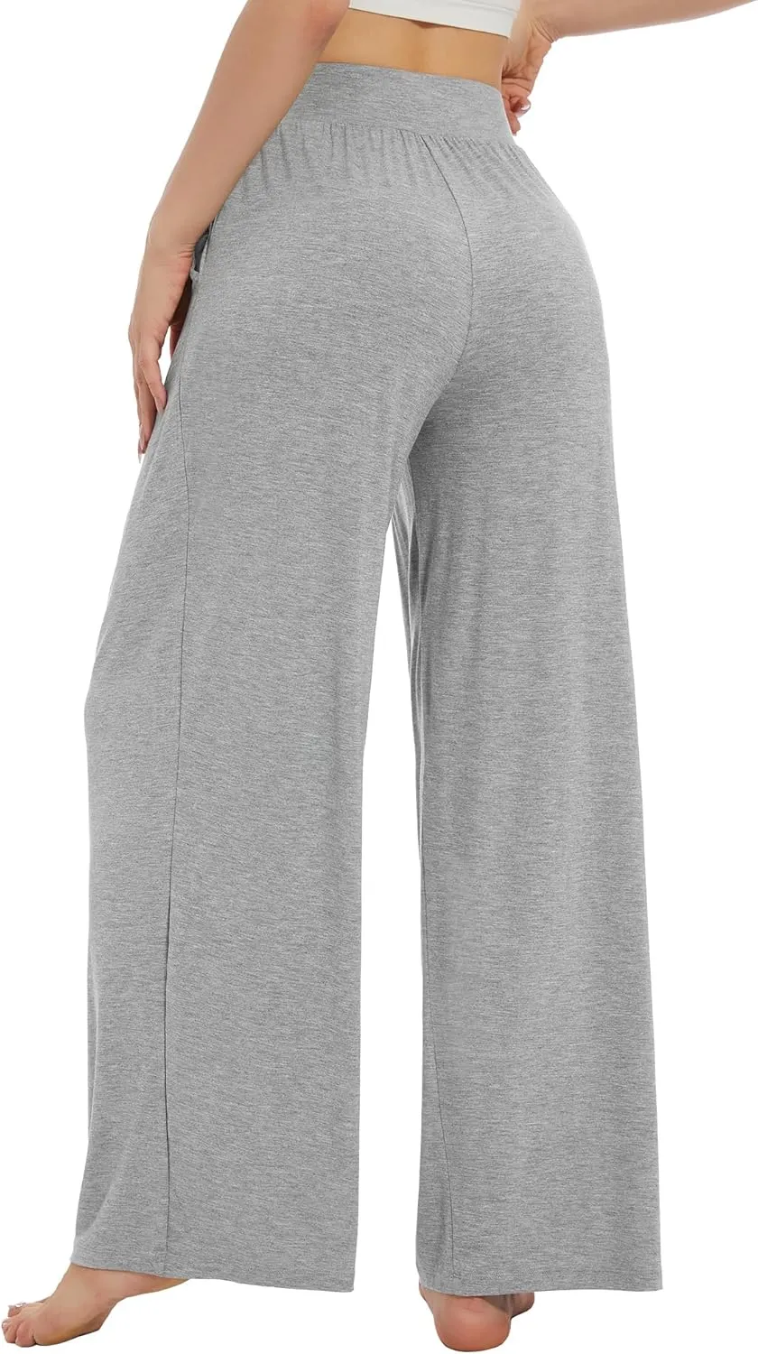 WiWi Women's Wide Leg Palazzo Lounge Pants Viscose from Bamboo Sweatpants Comfy Sleep Bottoms with Pockets S-XXL
