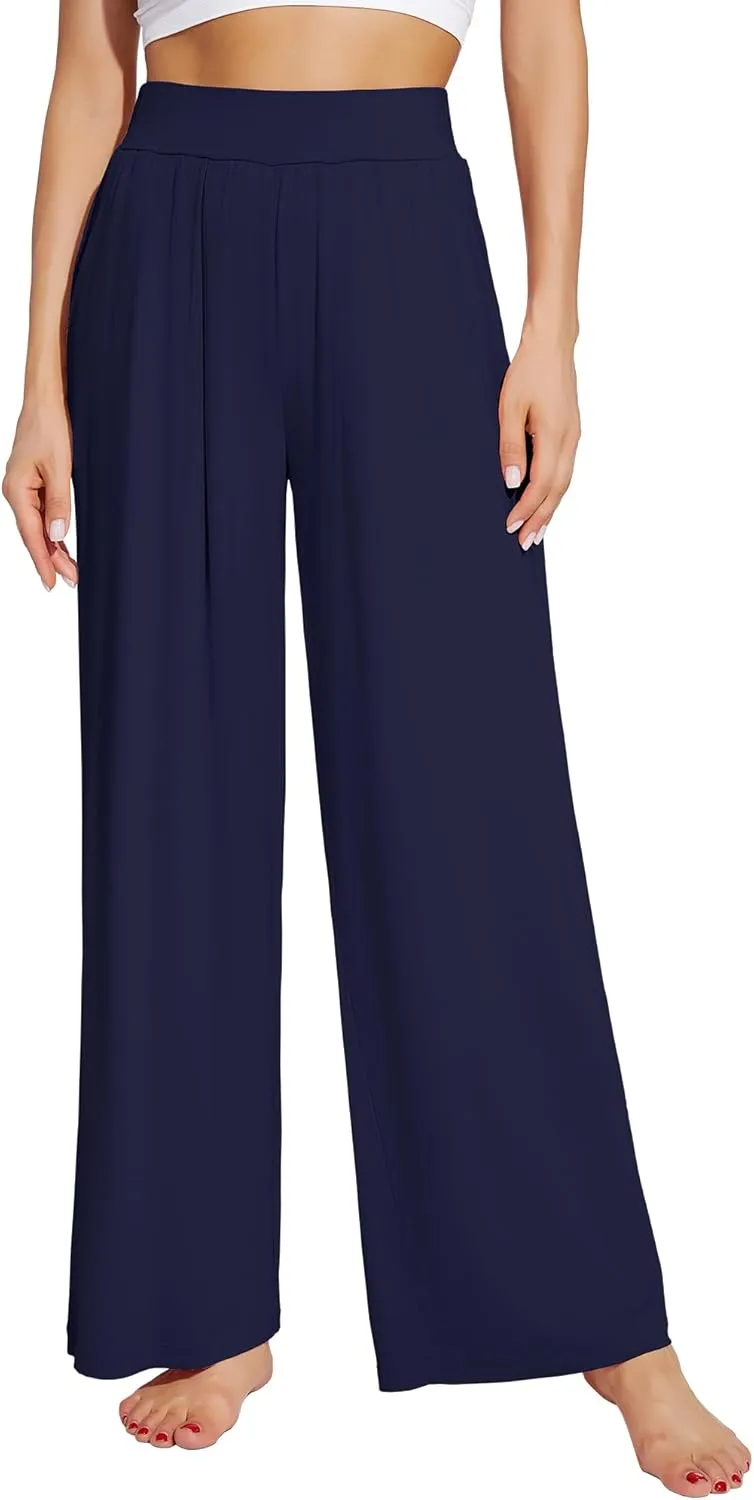 WiWi Women's Wide Leg Palazzo Lounge Pants Viscose from Bamboo Sweatpants Comfy Sleep Bottoms with Pockets S-XXL