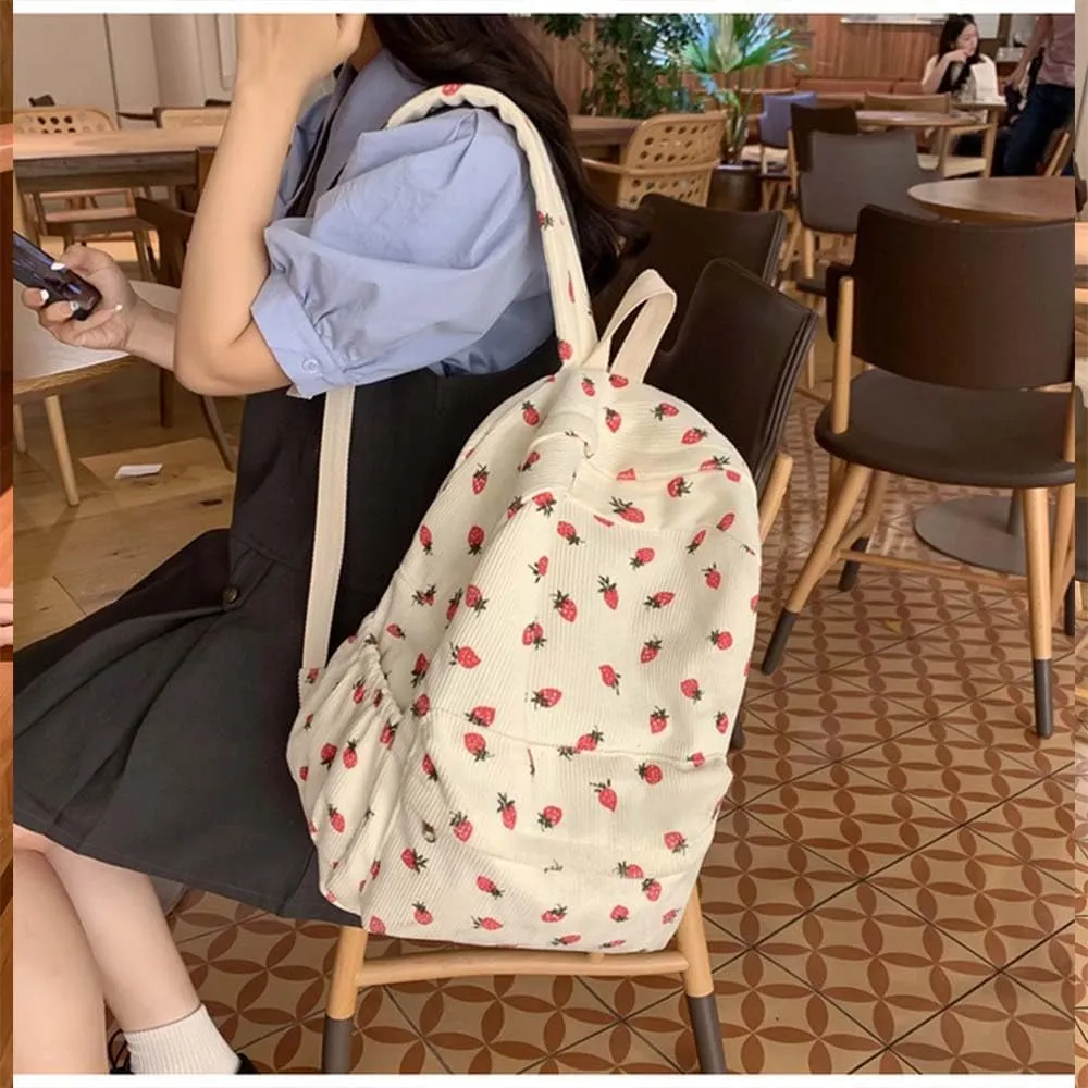 Women 2025 Cute Aesthetic Backpack Kawaii Strawberry Print Laptop Backpack Coquette Daypack for College Trendy Bag (White)
