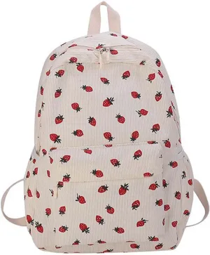 Women 2025 Cute Aesthetic Backpack Kawaii Strawberry Print Laptop Backpack Coquette Daypack for College Trendy Bag (White)