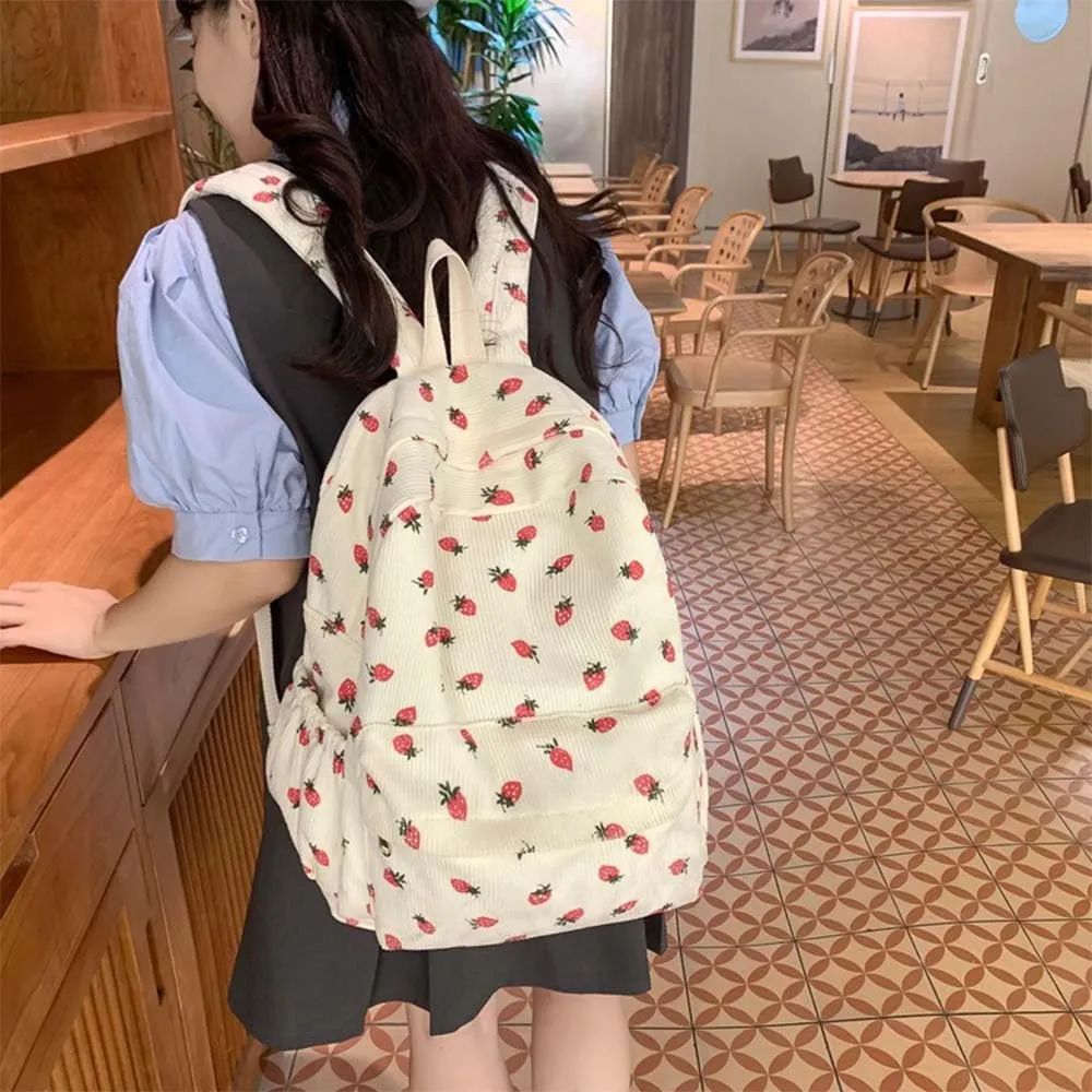 Women 2025 Cute Aesthetic Backpack Kawaii Strawberry Print Laptop Backpack Coquette Daypack for College Trendy Bag (White)