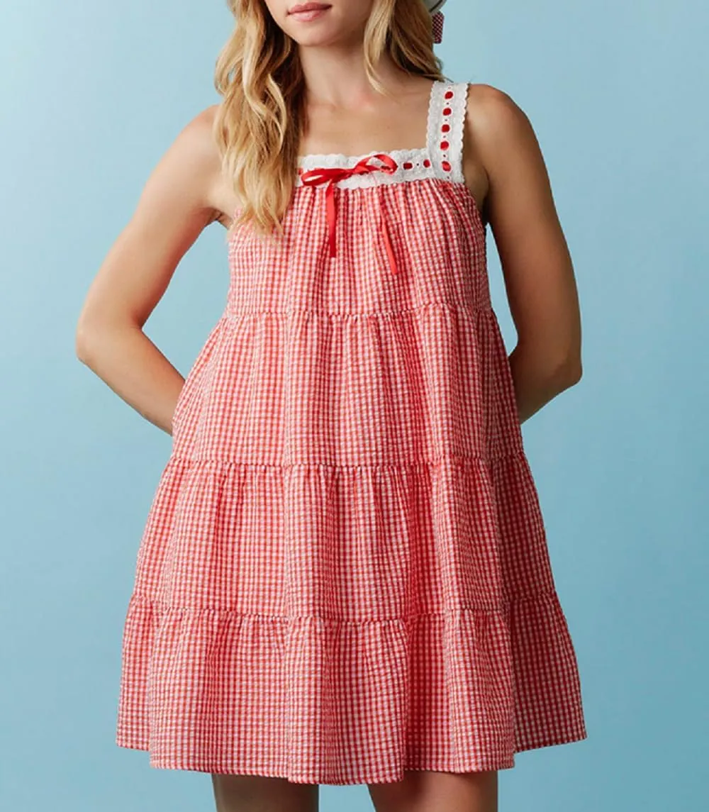 Women Bow Tie Shoulder Mini Dress Y2k Floral Spaghetti Strap Babydoll Dress Boho Swing Sling Short Dress
