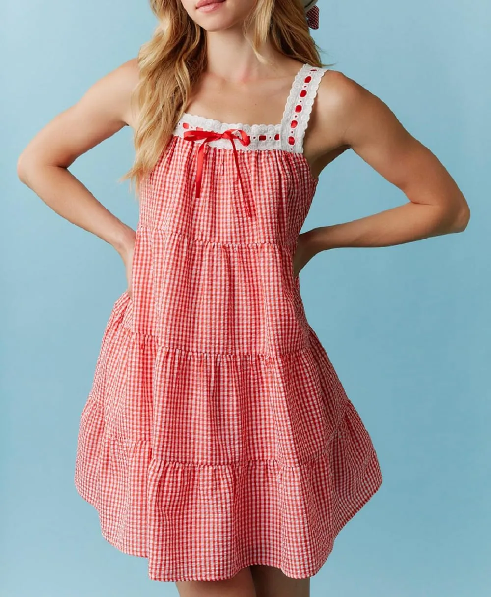 Women Bow Tie Shoulder Mini Dress Y2k Floral Spaghetti Strap Babydoll Dress Boho Swing Sling Short Dress