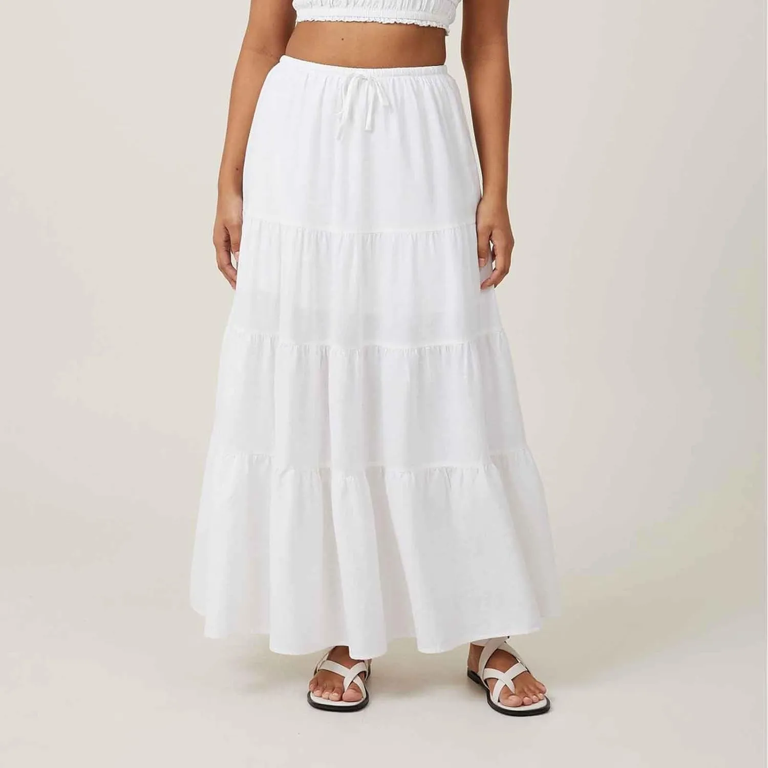 Women Casual Tiered Maxi Skirt Flowy Swing Pleated Beach Long Skirts Summer Elastic High Waisted A Line Mini Skirt