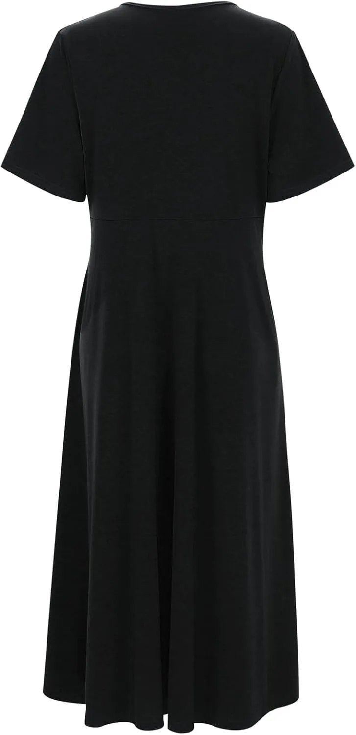 Women Cocktail Wrap Wedding Guest Formal Dresses V Neck Half Sleeve Vintage Tea Length Midi Party Dress with Pockets