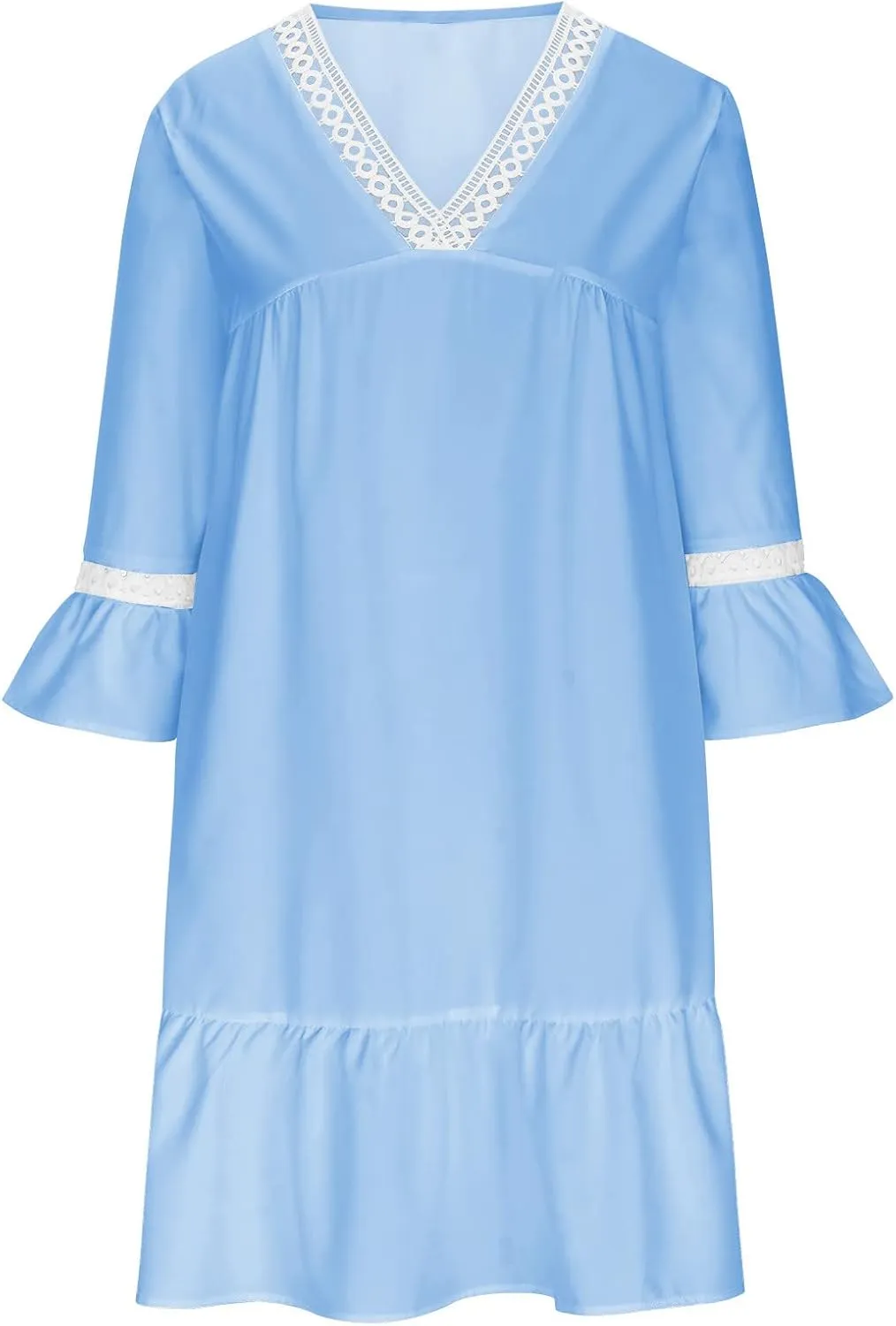 Women Floral Sleeve Ruffle Mini Dresses Sexy Lace Crochet V Neck Smocked Dress Summer Casual Pleated Swing Sundress
