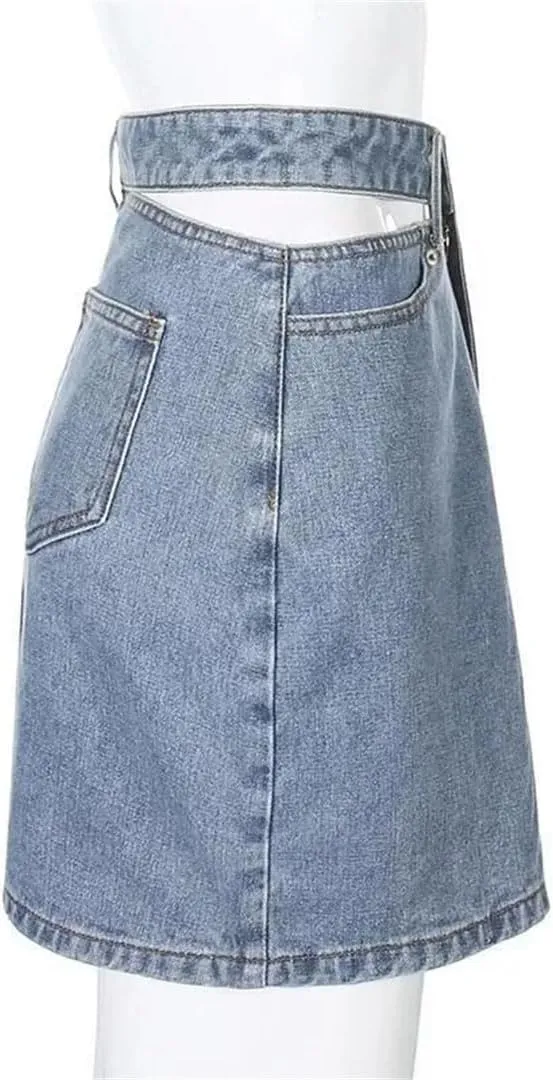 Women High Waist Skirt High Waisted Solid Slim Fit Casual Denim Half-Body Jean Skirts with Pockets